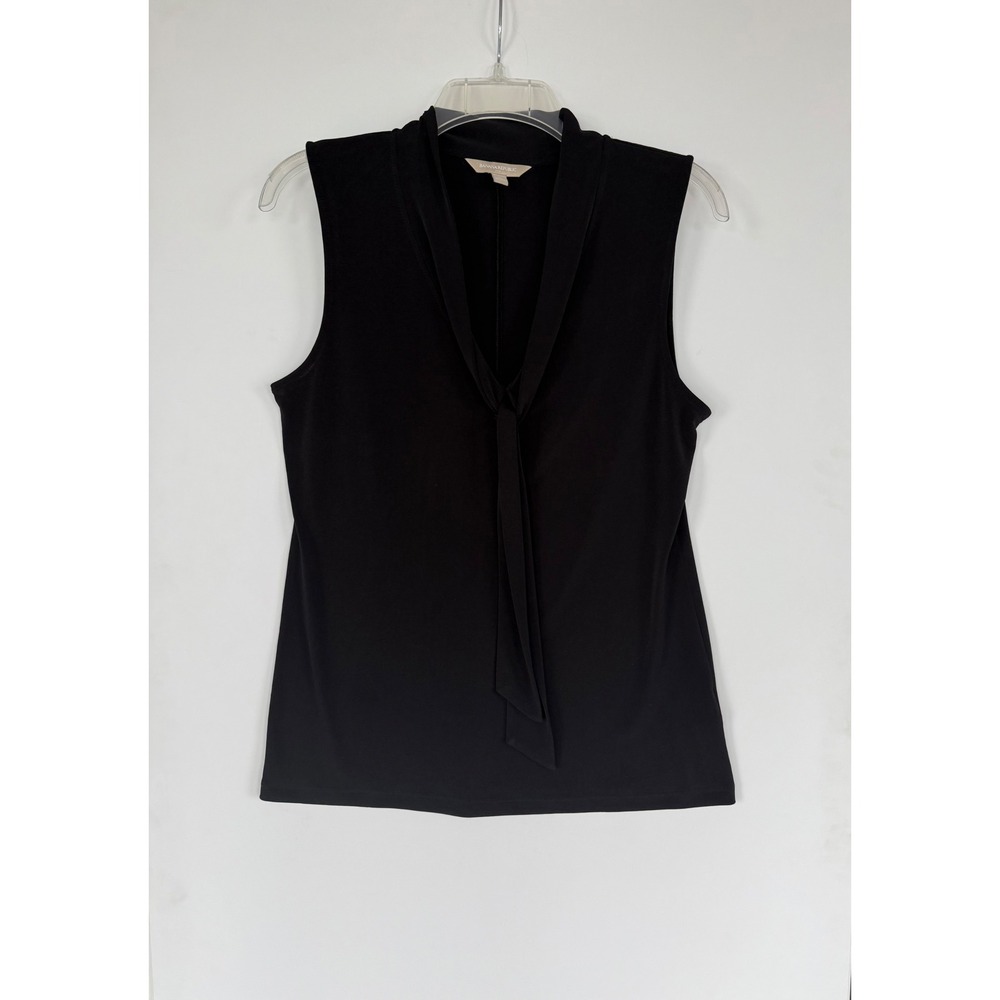 Banana Republic Womens Medium‎ Black Sleeveless Drape Neck Tie Blouse Tank Top